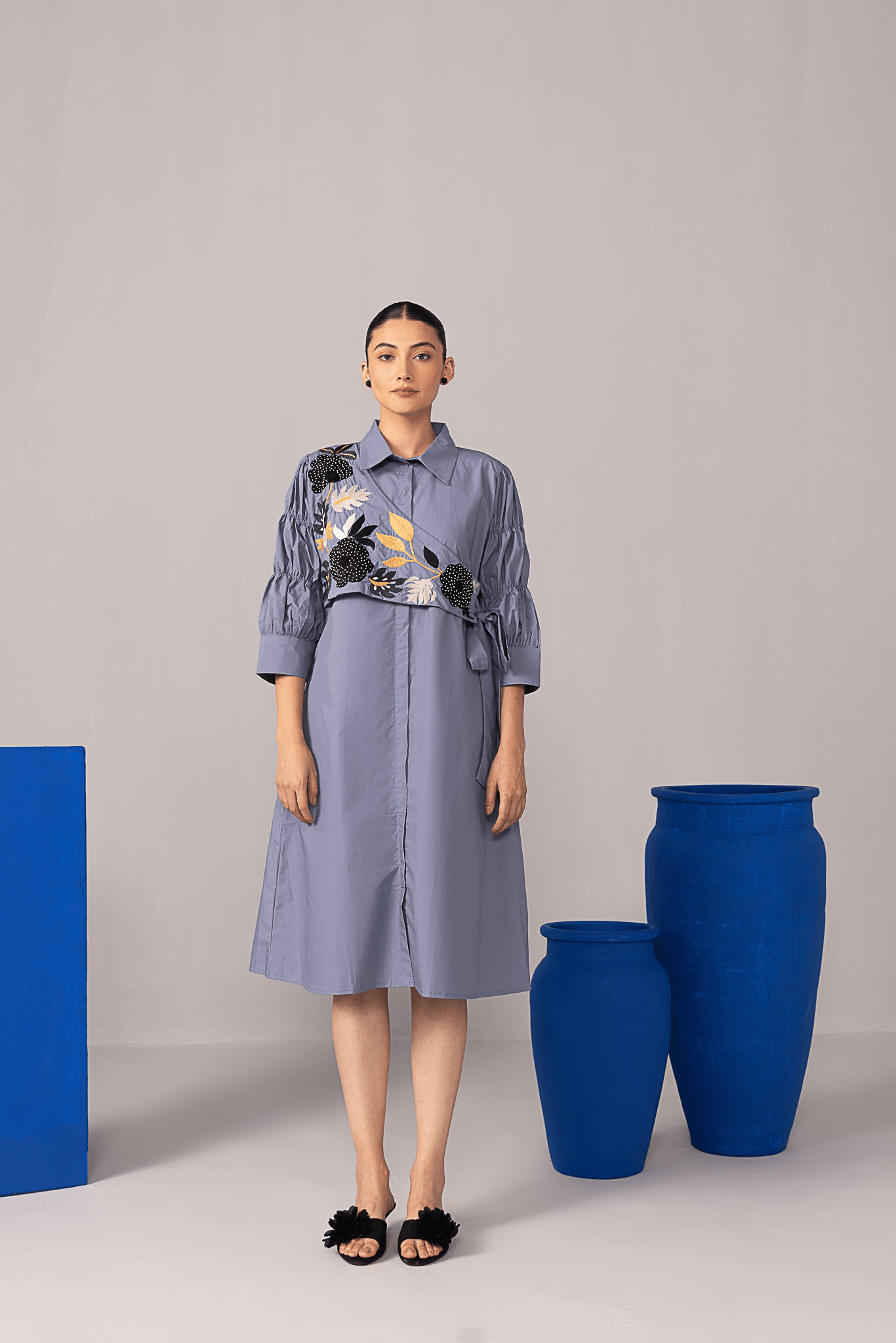 Midnight Bloom Shirt Dress - aVynā