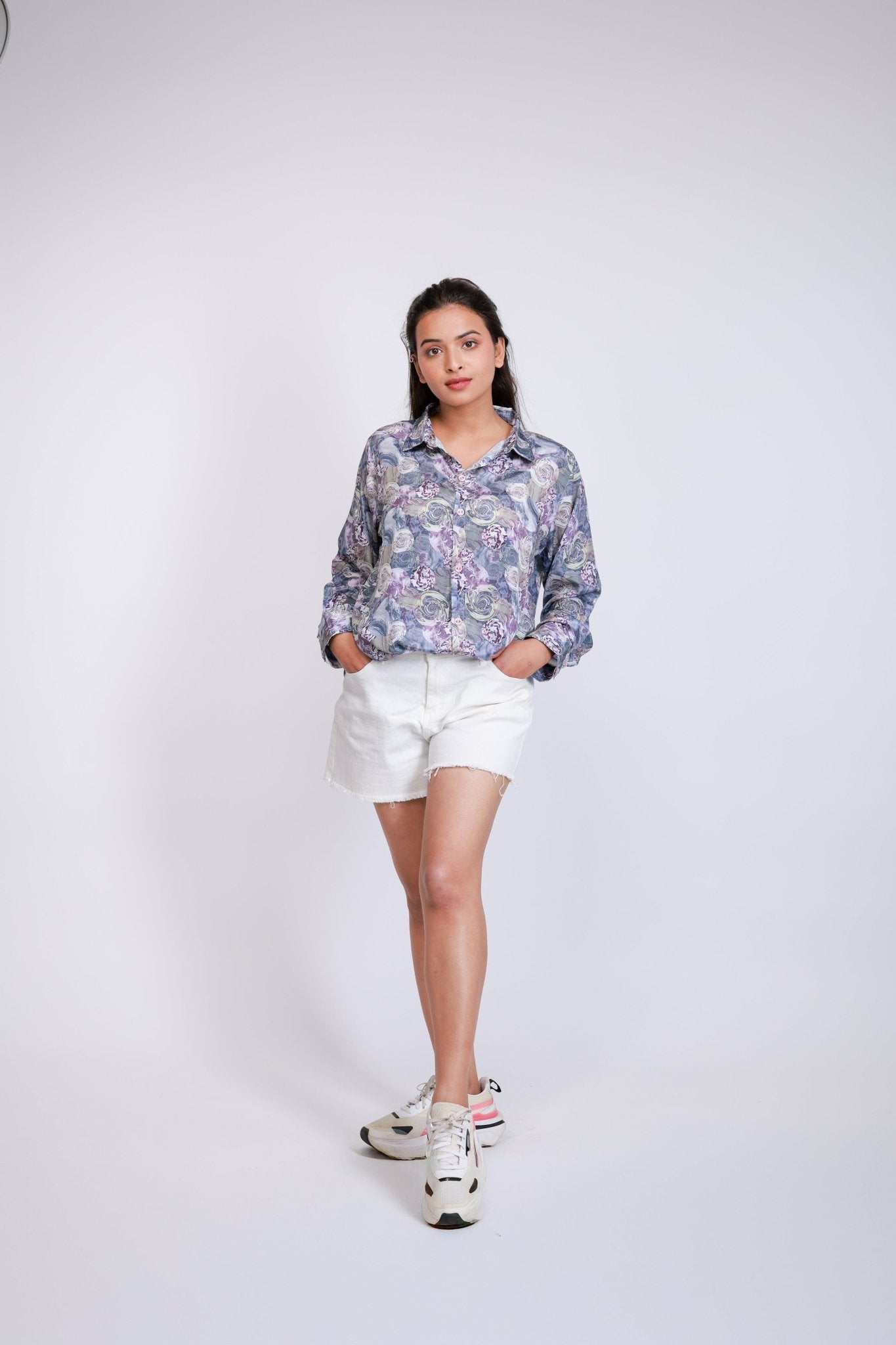 Moonlit Petals Fine Crepe Shirt - aVynā