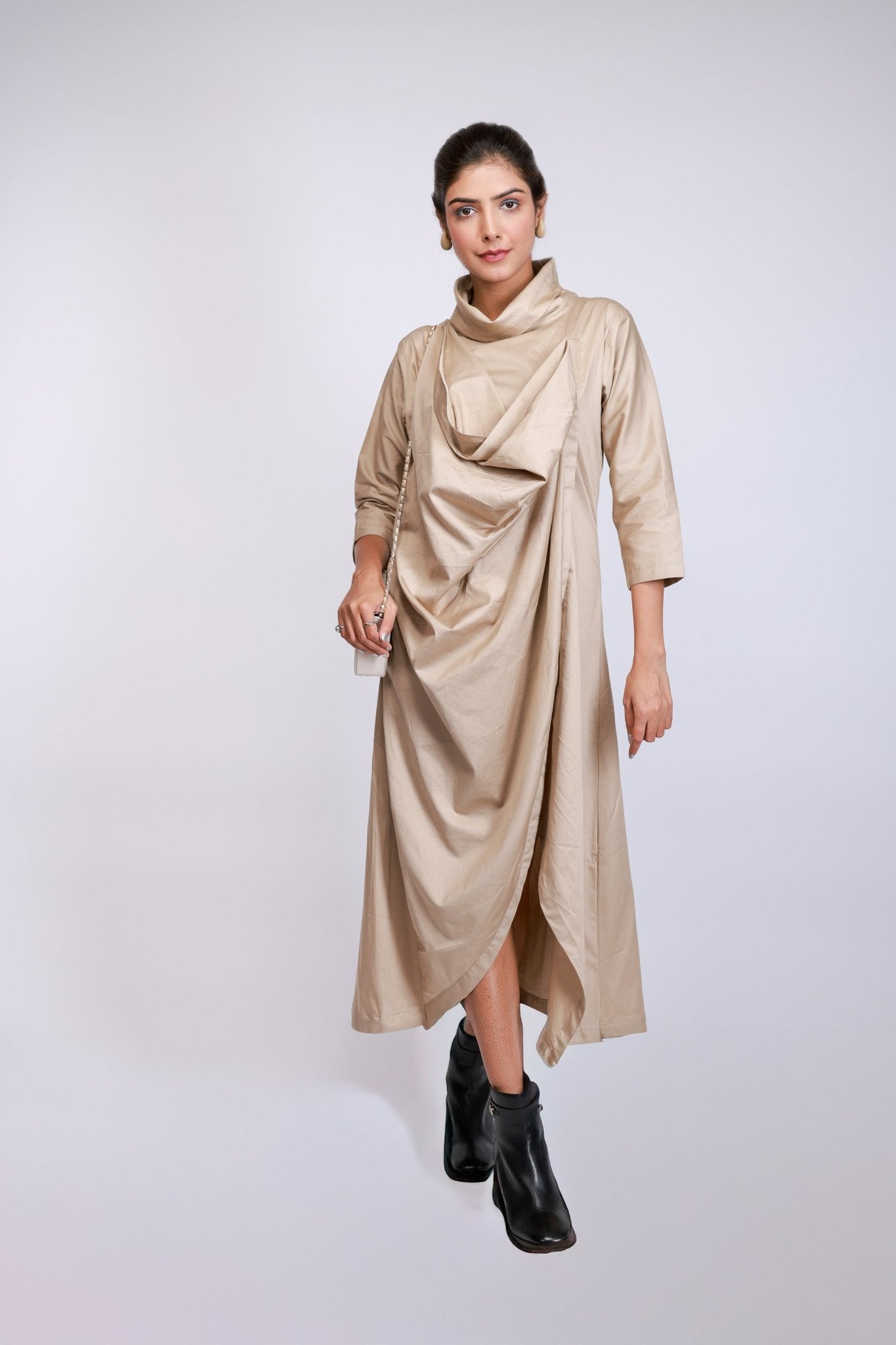 Sand Drape Cowl - Neck Dress - aVynā