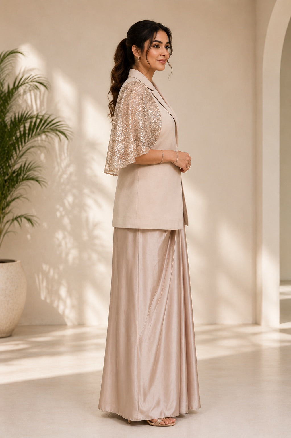Sequined Cape Blazer Set
