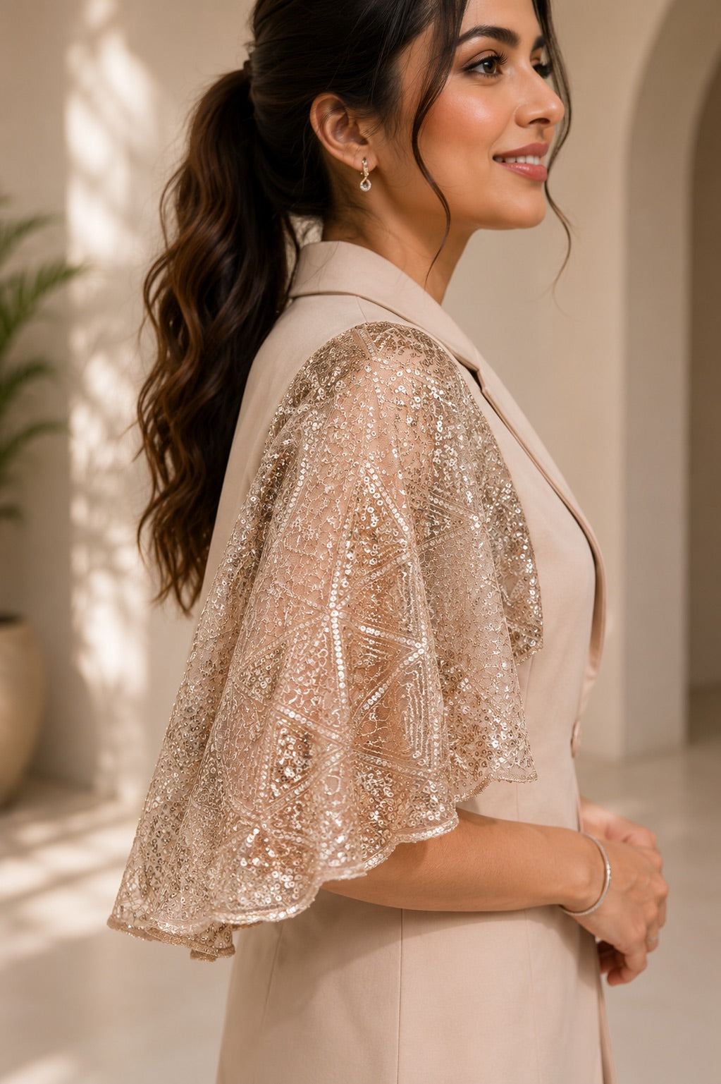 Sequined Cape Blazer Set