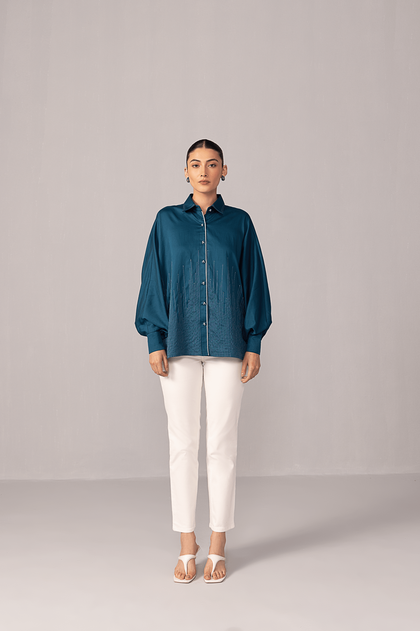 Balloon Sleeve Pinstripe Shirt - aVynā