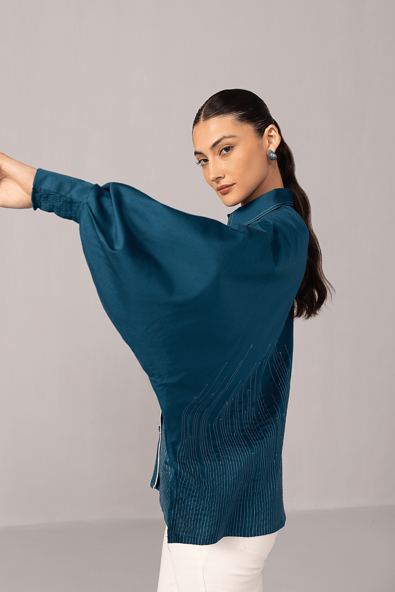 Balloon Sleeve Pinstripe Shirt - aVynā