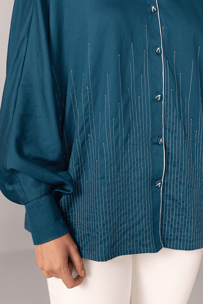 Balloon Sleeve Pinstripe Shirt - aVynā