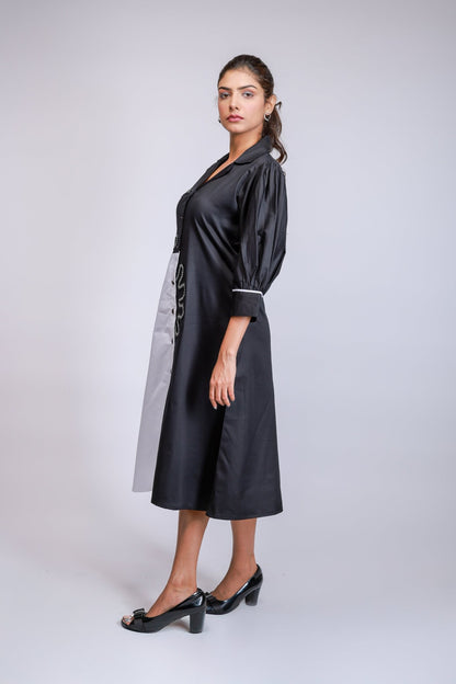 Black & White Panel Embroidered Shirt Dress - aVynā