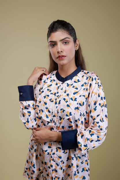 Crimson Bloom Printed Shirt - aVynā