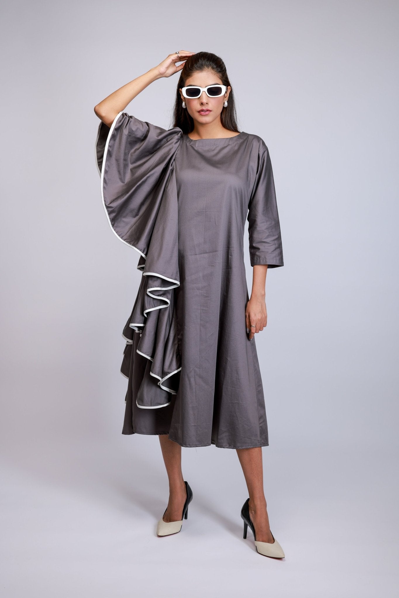 Grey Ruffle Drama Dress - aVynā