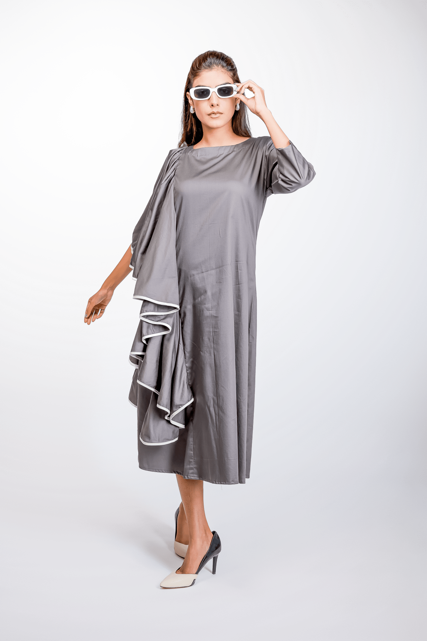 Grey Ruffle Drama Dress - aVynā