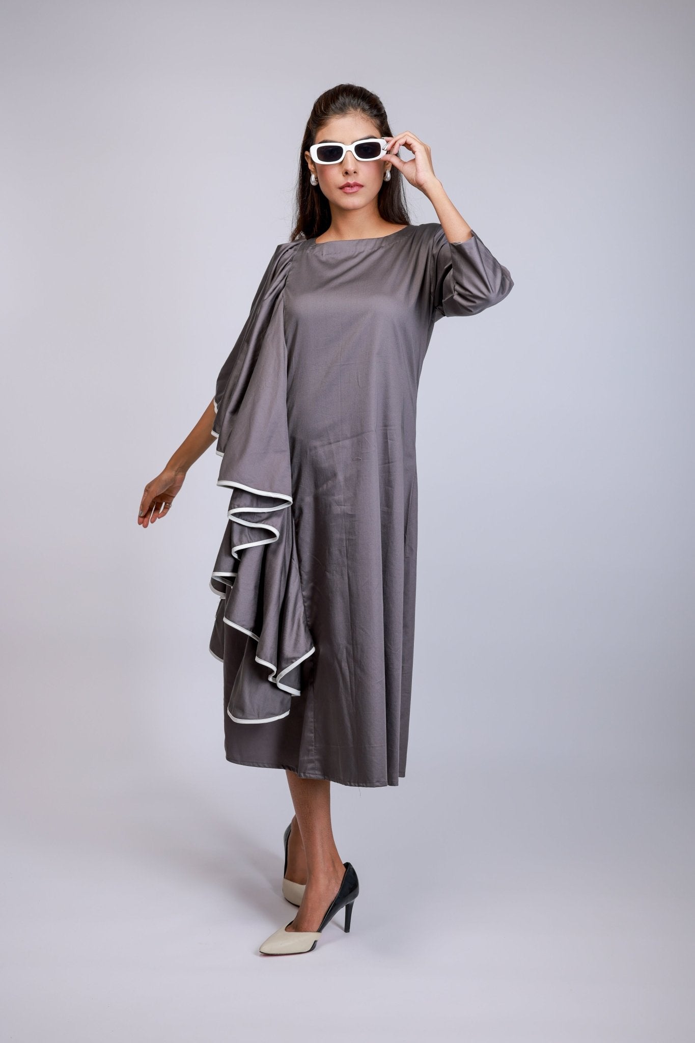 Grey Ruffle Drama Dress - aVynā