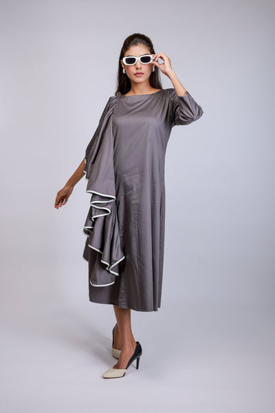 Grey Ruffle Drama Dress - aVynā