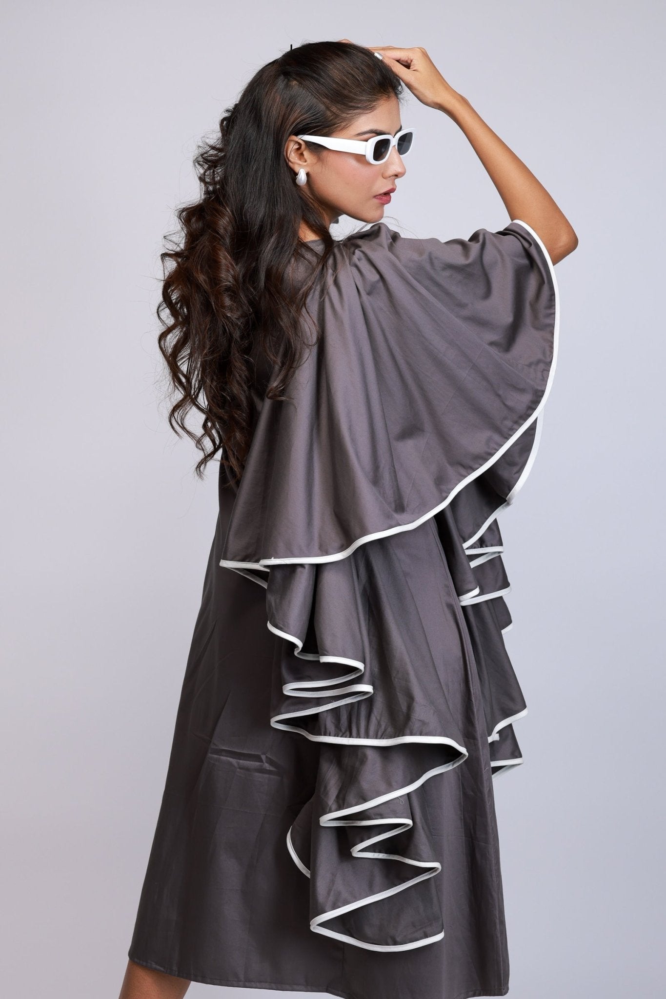 Grey Ruffle Drama Dress - aVynā