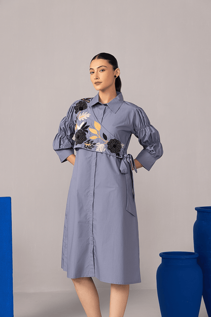 Midnight Bloom Shirt Dress - aVynā