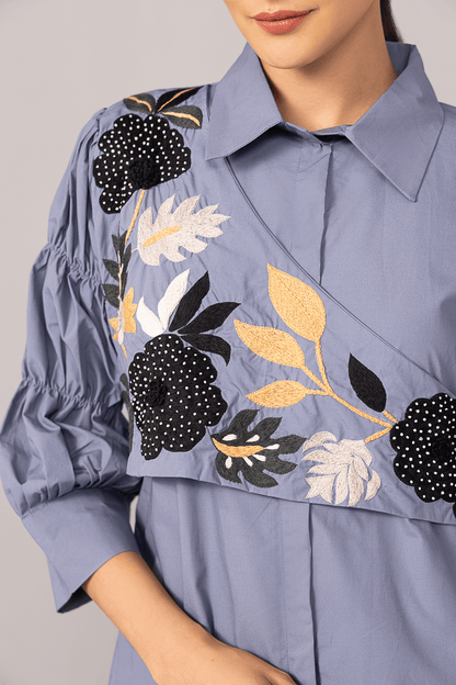 Midnight Bloom Shirt Dress - aVynā