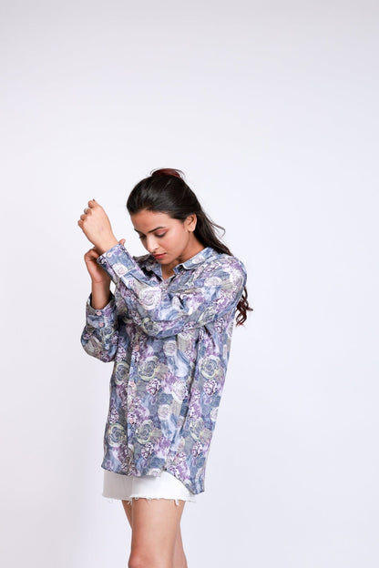 Moonlit Petals Fine Crepe Shirt - aVynā