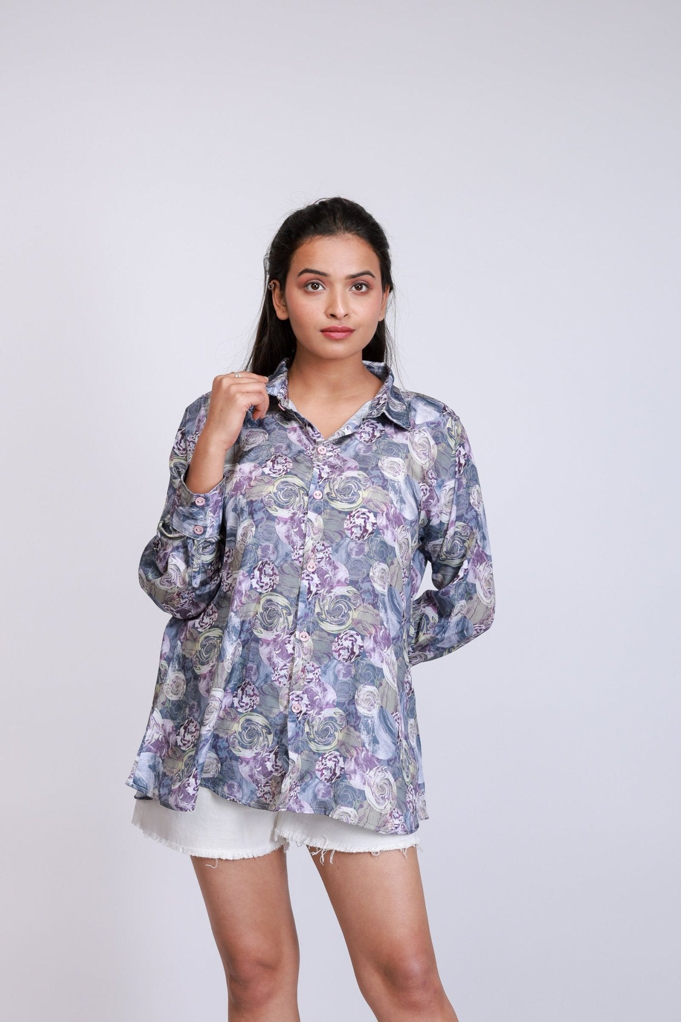 Moonlit Petals Fine Crepe Shirt - aVynā