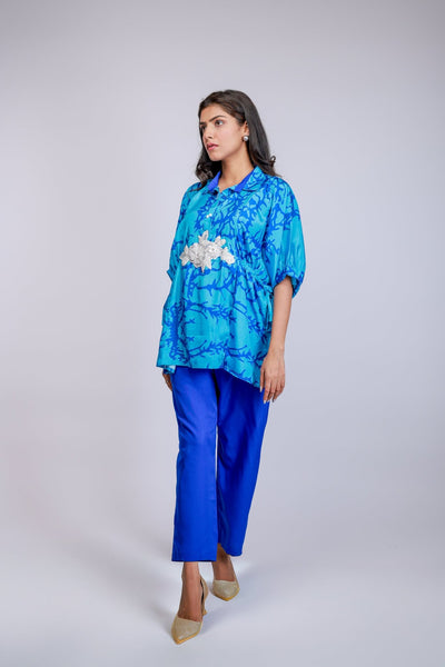 Ocean Bloom Embroidered Co - ord Set - aVynā