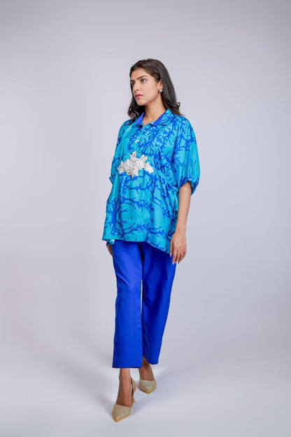 Ocean Bloom Embroidered Co - ord Set - aVynā