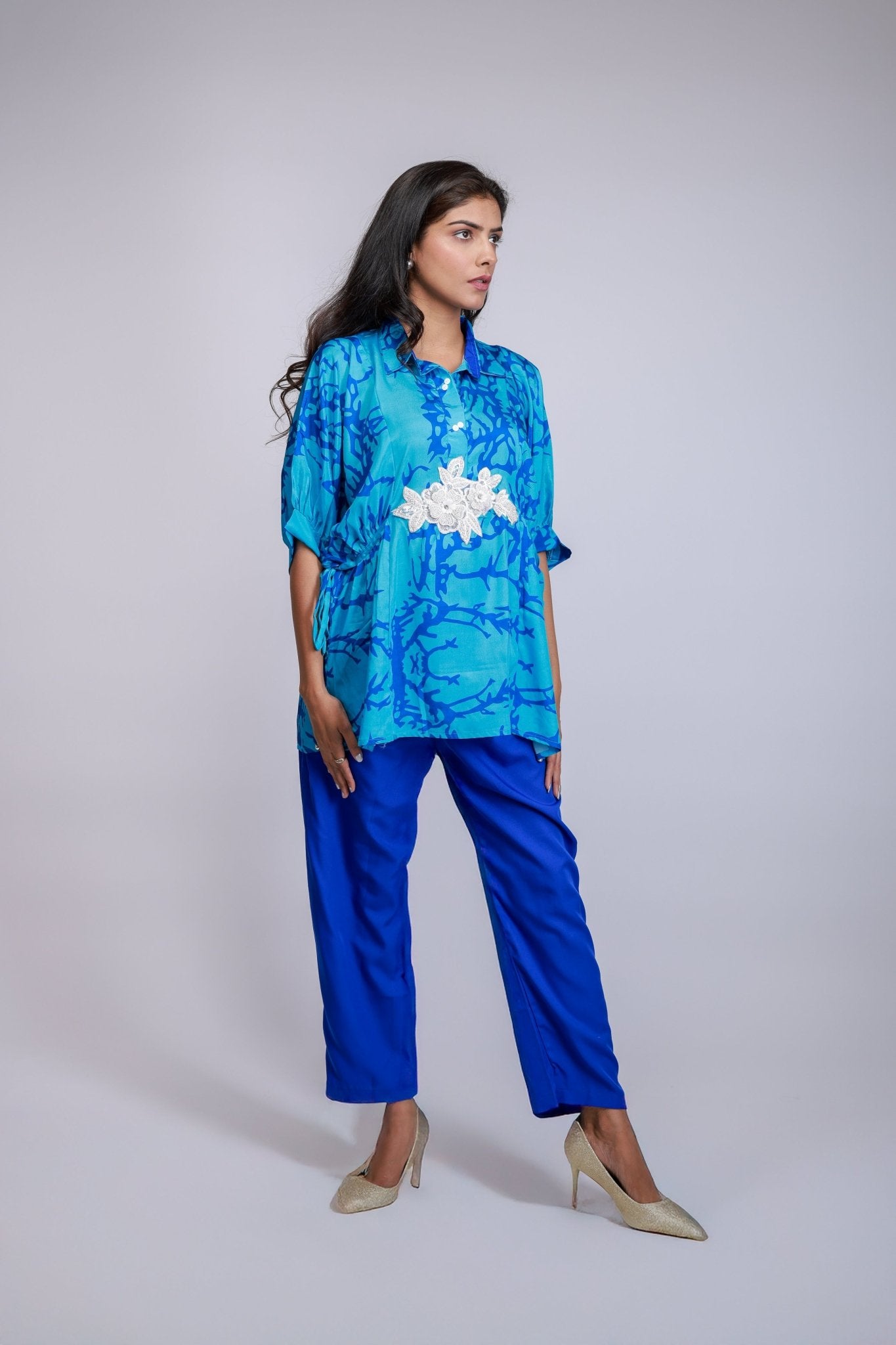 Ocean Bloom Embroidered Co - ord Set - aVynā