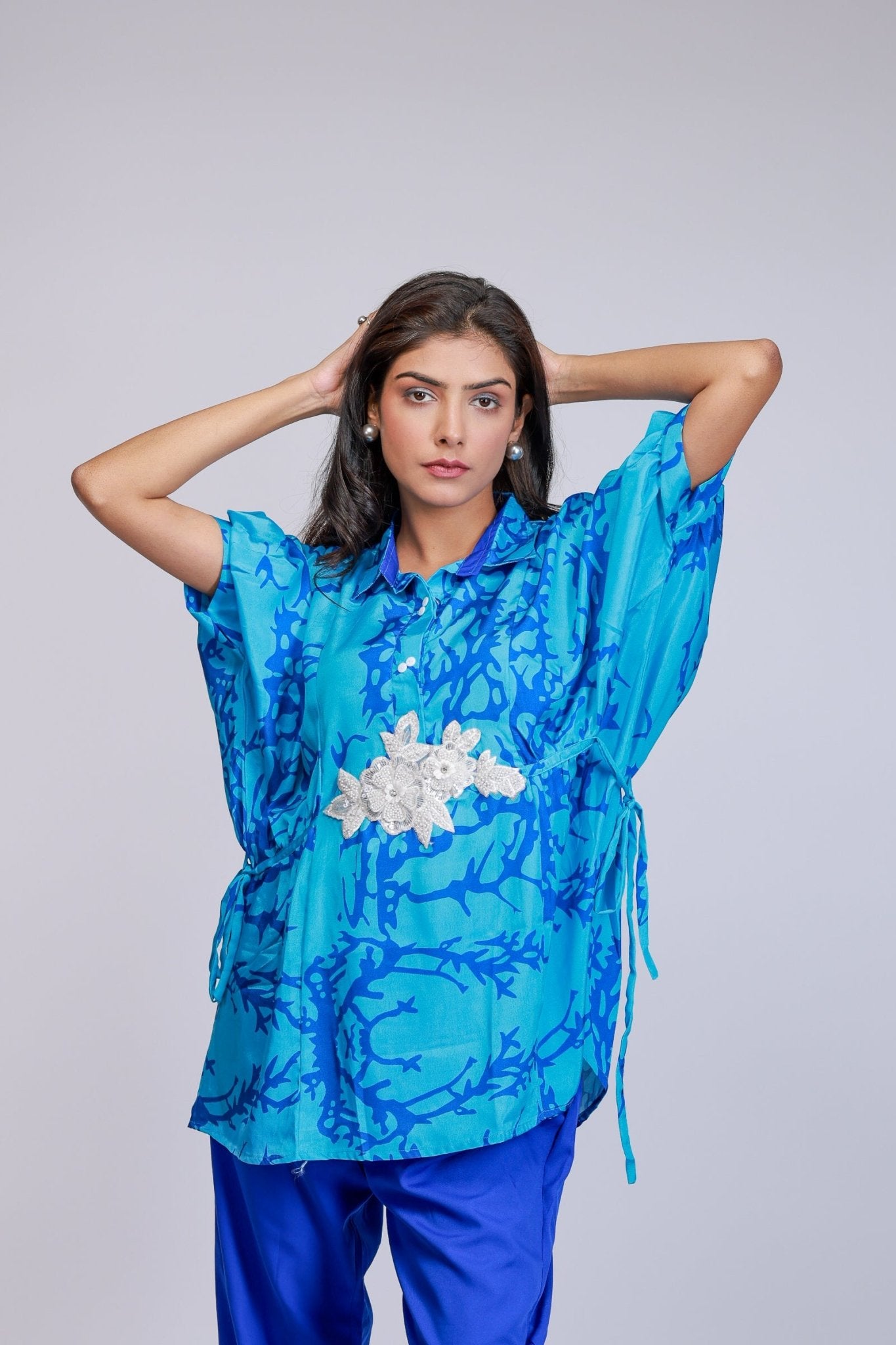 Ocean Bloom Embroidered Co - ord Set - aVynā