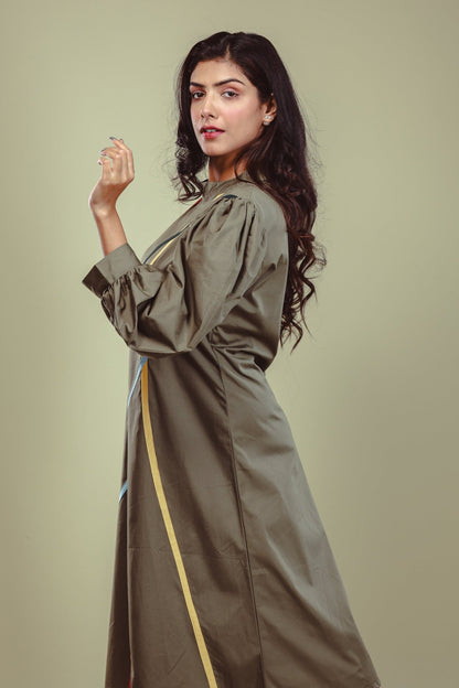 Olive Linear Symphony Dress - aVynā