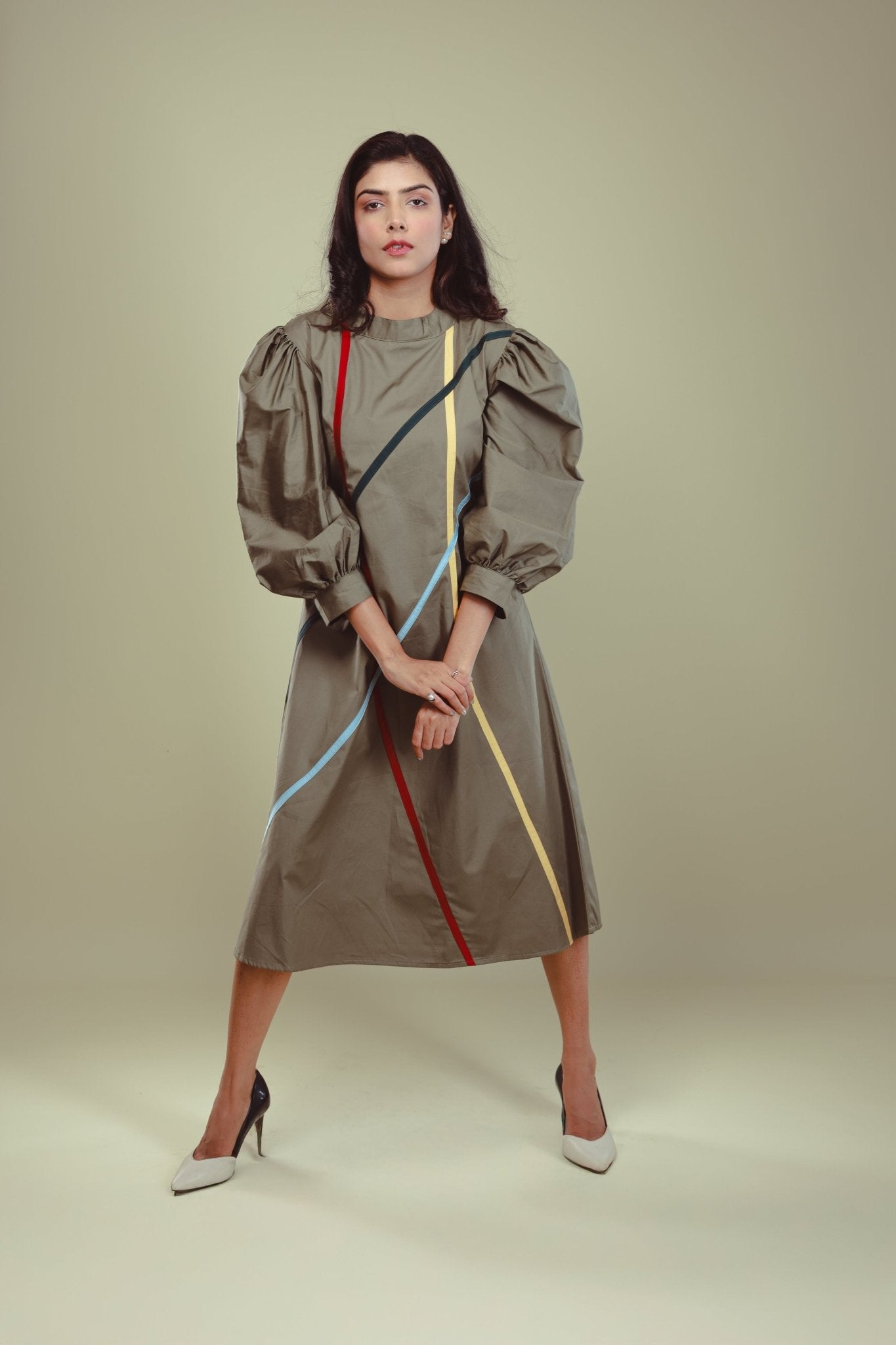 Olive Linear Symphony Dress - aVynā