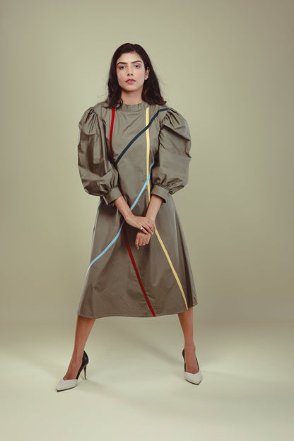 Olive Linear Symphony Dress - aVynā