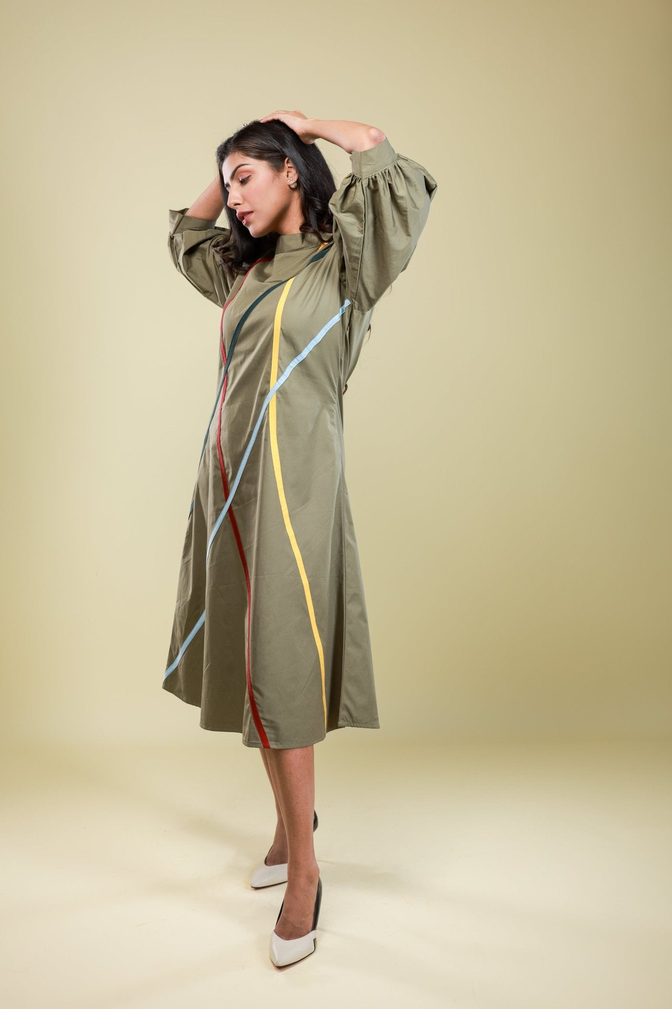 Olive Linear Symphony Dress - aVynā