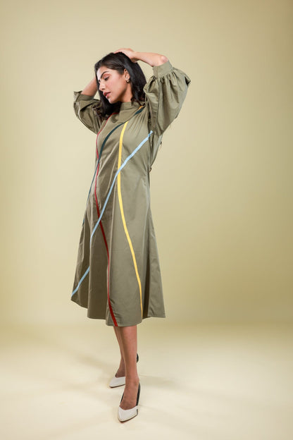 Olive Linear Symphony Dress - aVynā