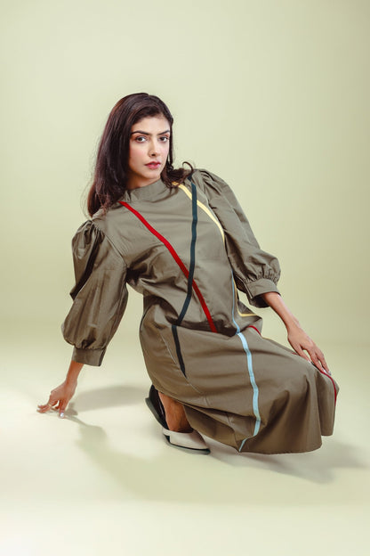 Olive Linear Symphony Dress - aVynā