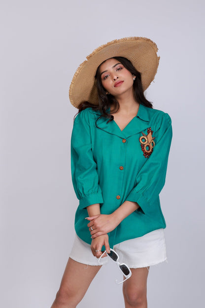 Owl Embroidered Overlap Shirt - aVynā