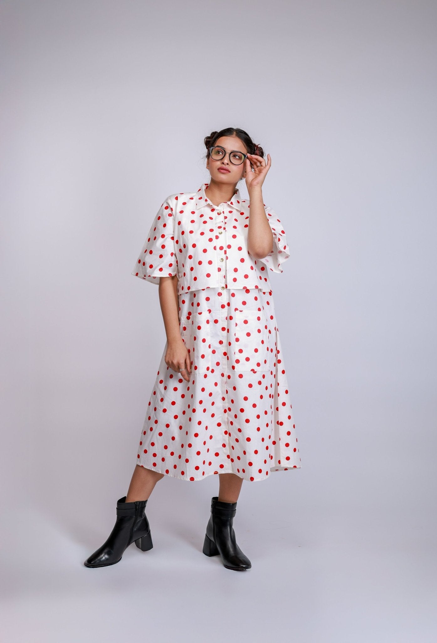 Polka Dot Layered Shirt Dress - aVynā