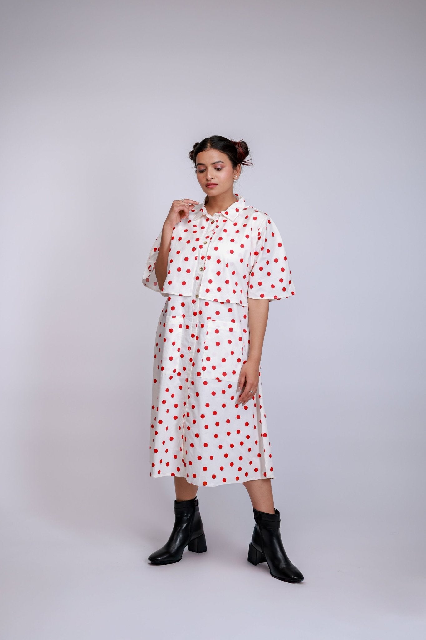 Polka Dot Layered Shirt Dress - aVynā