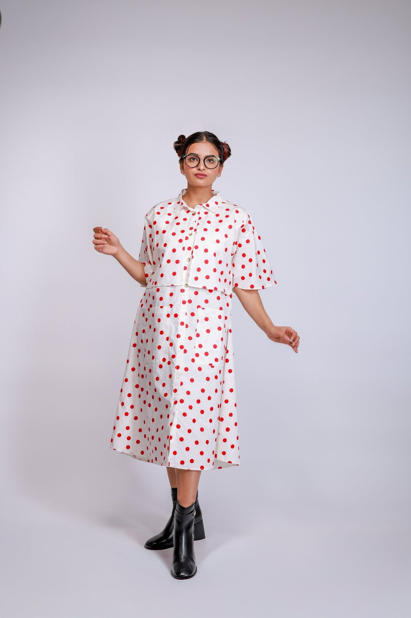 Polka Dot Layered Shirt Dress - aVynā