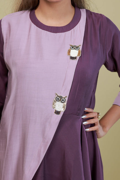 Violet Owl Embellished Draped Dress - aVynā