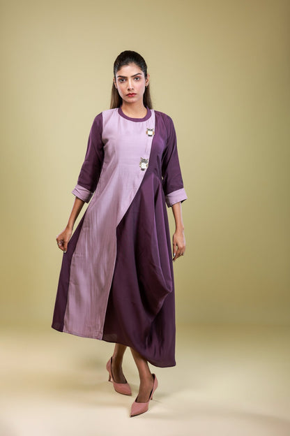 Violet Owl Embellished Draped Dress - aVynā