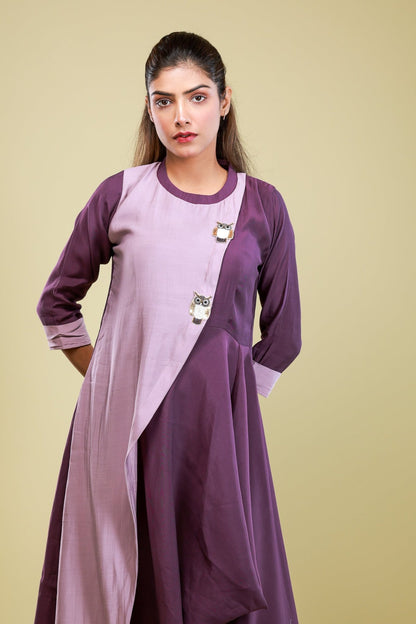 Violet Owl Embellished Draped Dress - aVynā